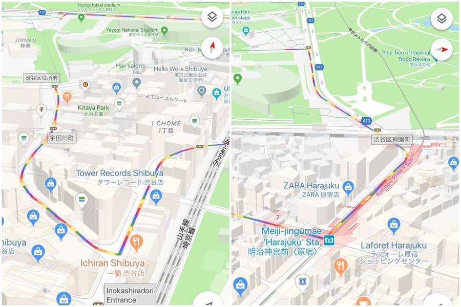 Googleマップ開いたら 渋谷がすごいことになってるんだけど