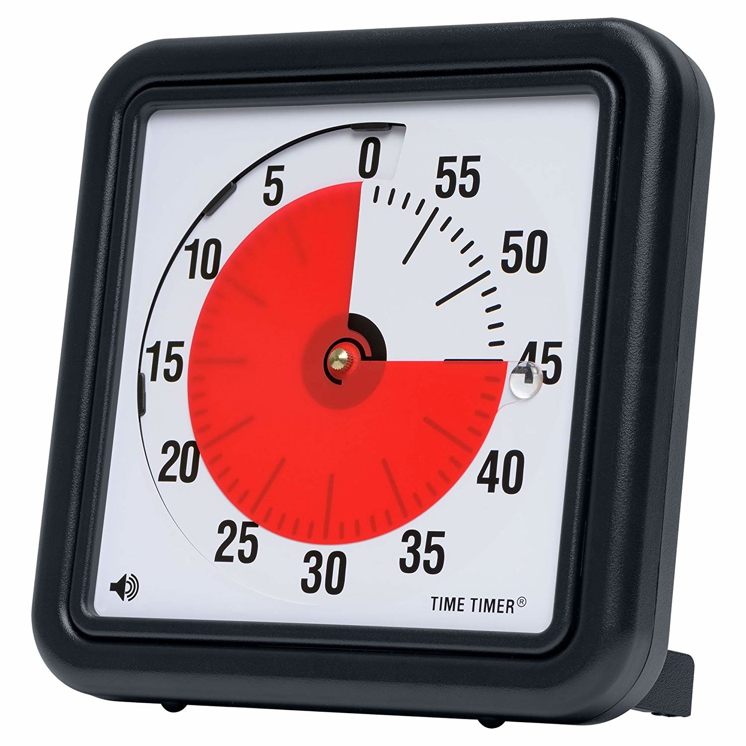 clock with red disc that disappears in a clockwise direction as time passes