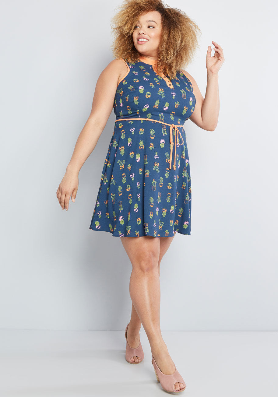 Promising review: "This dress is a great quality, lined, has pockets and it fits me better than I expected it would. I'm very thin and have very narrow shoulders and not much of a chest to speak of, so button downs are normally swimming on me. I loved the print and colors of this dress so decided to risk it. I'm glad I did. This dress fits me around my waist, isn't too short on my 5'6" frame in an XXS, and it is super cute!" —Iveriniel Get it from ModCloth for $54.99 (available in sizes XXS–4X).
