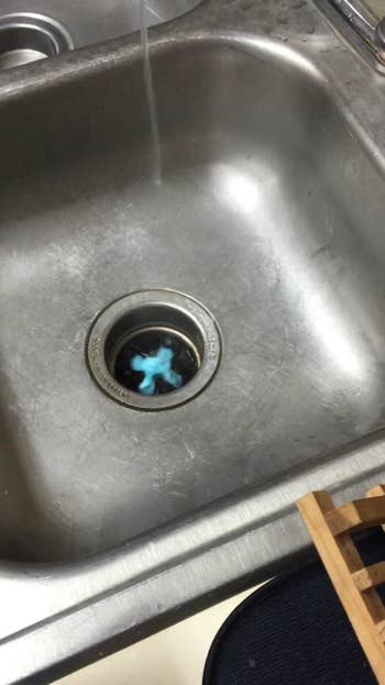 reviewer photo of garbage disposal with a little blue 