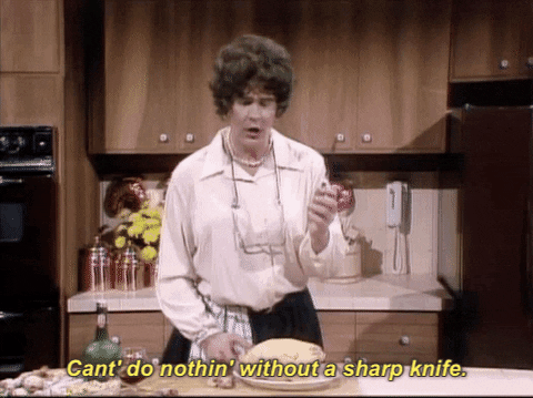"When I hear, 'Ugh, I hate cutting onions,' I think, Honey, you aren't cutting onions, you are crushing onions. Sharpen that knife. If you think it's sharp enough, do it one more time." —Malou Kleist"Chopping things with dull knives is the worst. Even a cheap knife can be sharpened. It will save you time and will prove less dangerous than cutting with a dull knife." —katee27