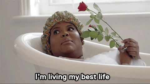 "Bubble bath. Face mask. CBD gummies. And some Al Greene!"—indiag426821344