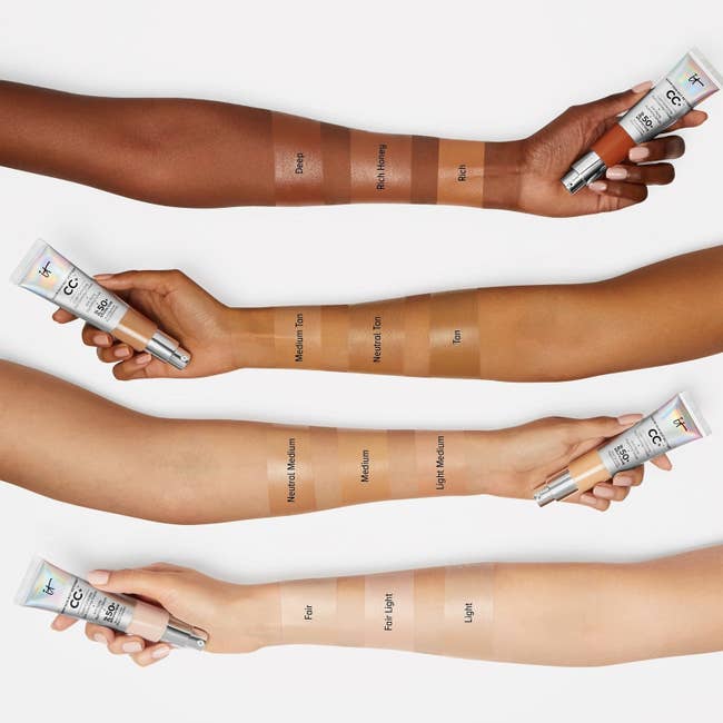 arms wearing swatches of the CC cream