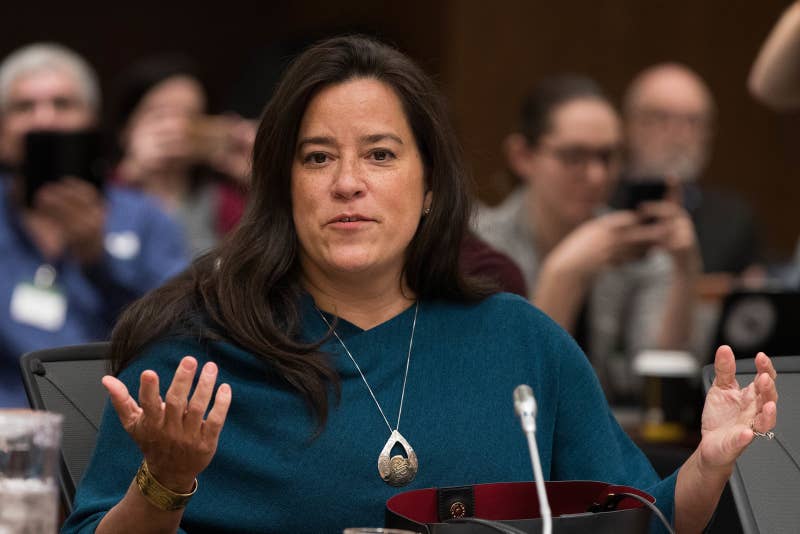 Former Canadian justice minister Jody Wilson-Raybould testifies about the SNC-Lavalin affair before a justice committee hearing on Parliament Hill in Ottawa.
