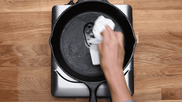 Gif of a hand oiling the skillet