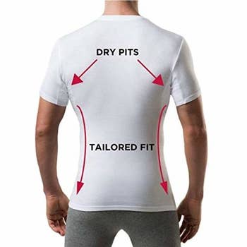 diagram showing the dry arm pits and tailored fit along the torso of the shirt