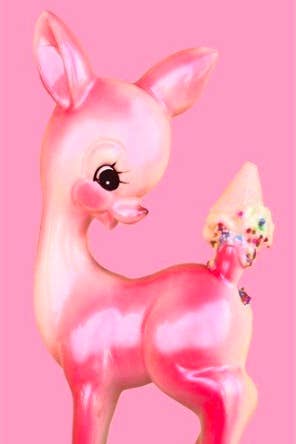 same hot pink photo style of a deer toy with an ice cream tail