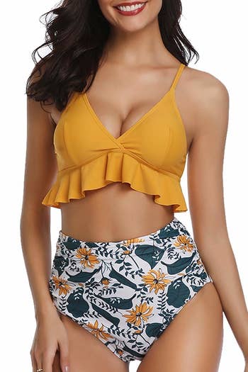 model in the yellow and floral version