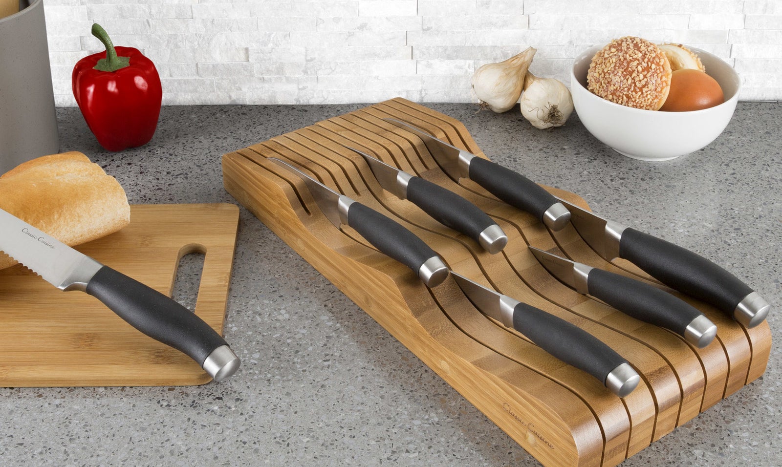 The organizer can hold up to 15 knives. Promising review: &quot;This knife organizer is a great alternative to knife blocks. It fits in a drawer and holds 15 knives — small ones toward the front and large ones toward the back. I love it because I can put various knives in the block without displaying odd knives on the countertop. It also protects the hands when digging the knives out of a drawer. The knife organizer is high quality — should last forever!&quot; —MEPRE Price: .16