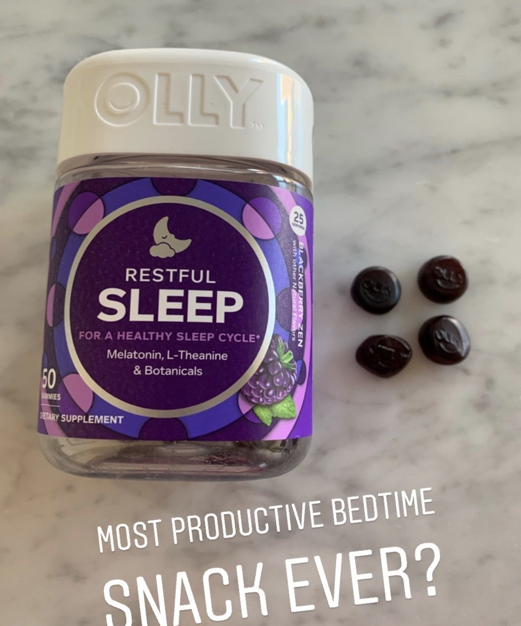My photo of the gummies with the text &quot;most productive bedtime snack ever?&quot;