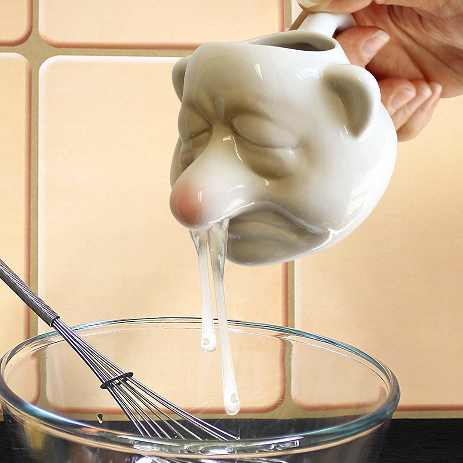 face mug that drips egg white from its nose
