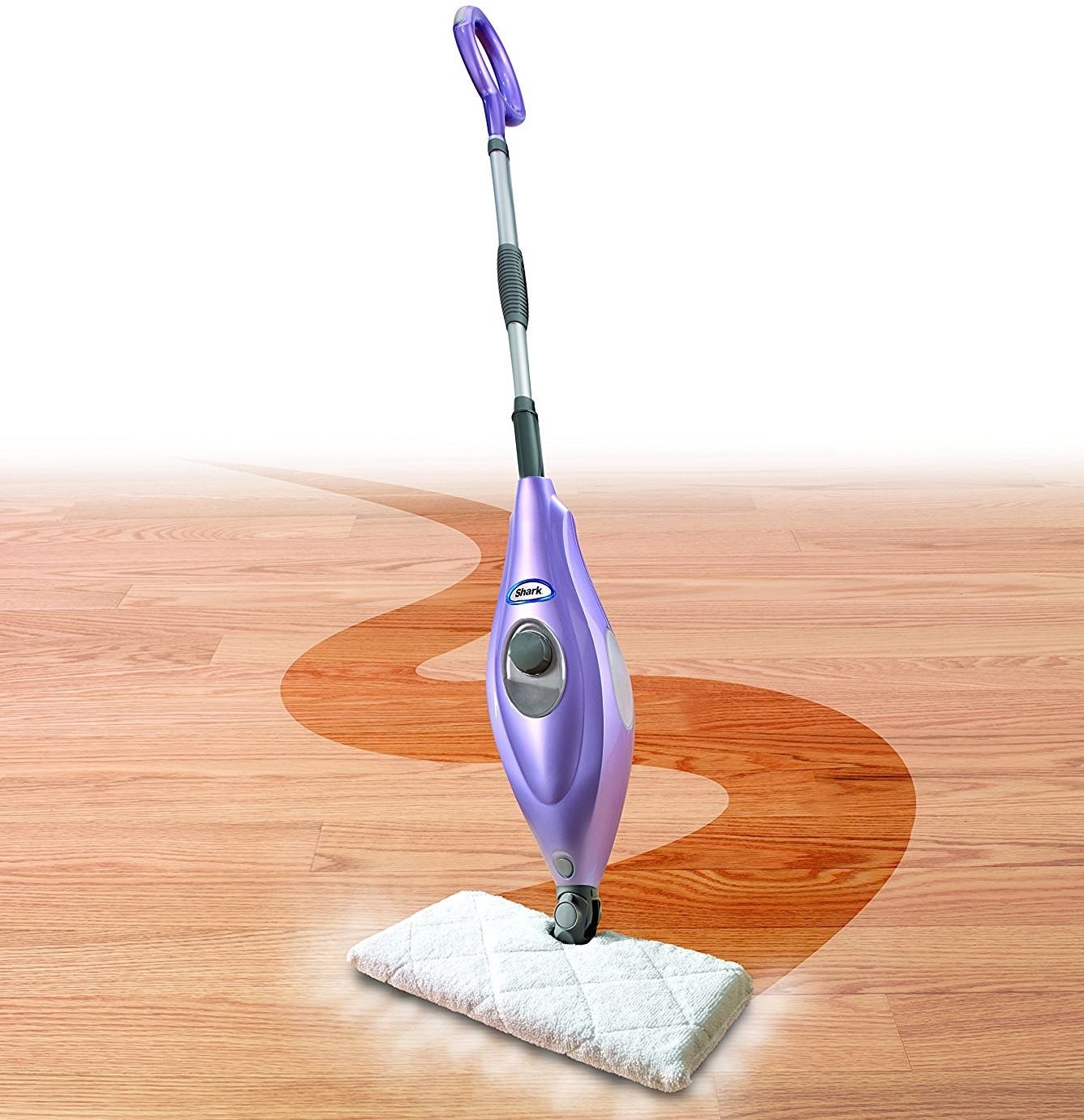 the heated steam mop with a cloth pad on it 