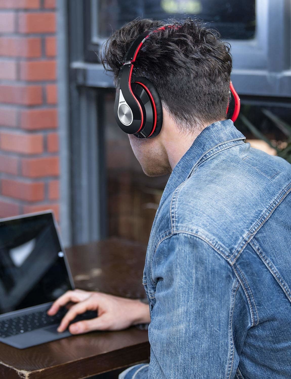 a model wearing the headphones