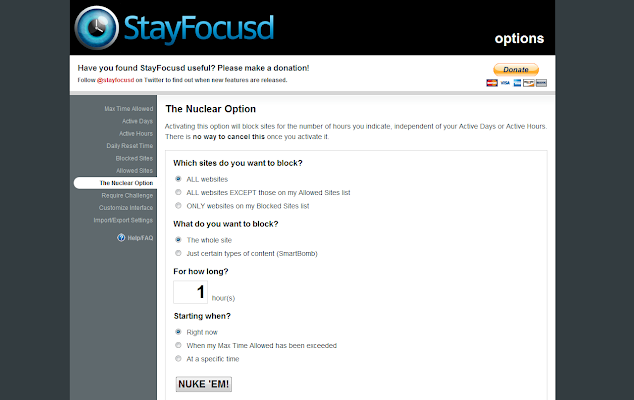 Screenshot of the StayFocused web page
