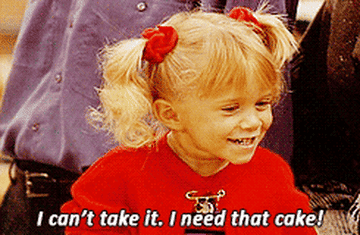 gif of Michelle Tanner in the TV show &quot;Full House&quot; saying &quot;I can&#x27;t take it. I need that cake!&quot;