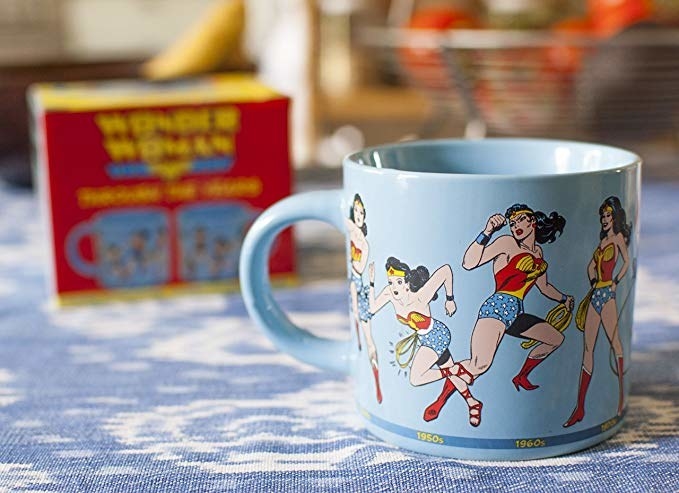 mug with illustrations of wonder woman 