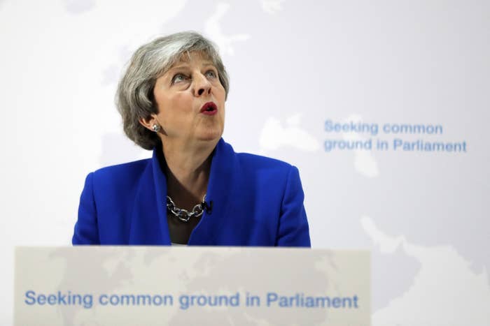 Britain's Prime Minister Theresa May delivers a keynote speech in central London on May 21, 2019.