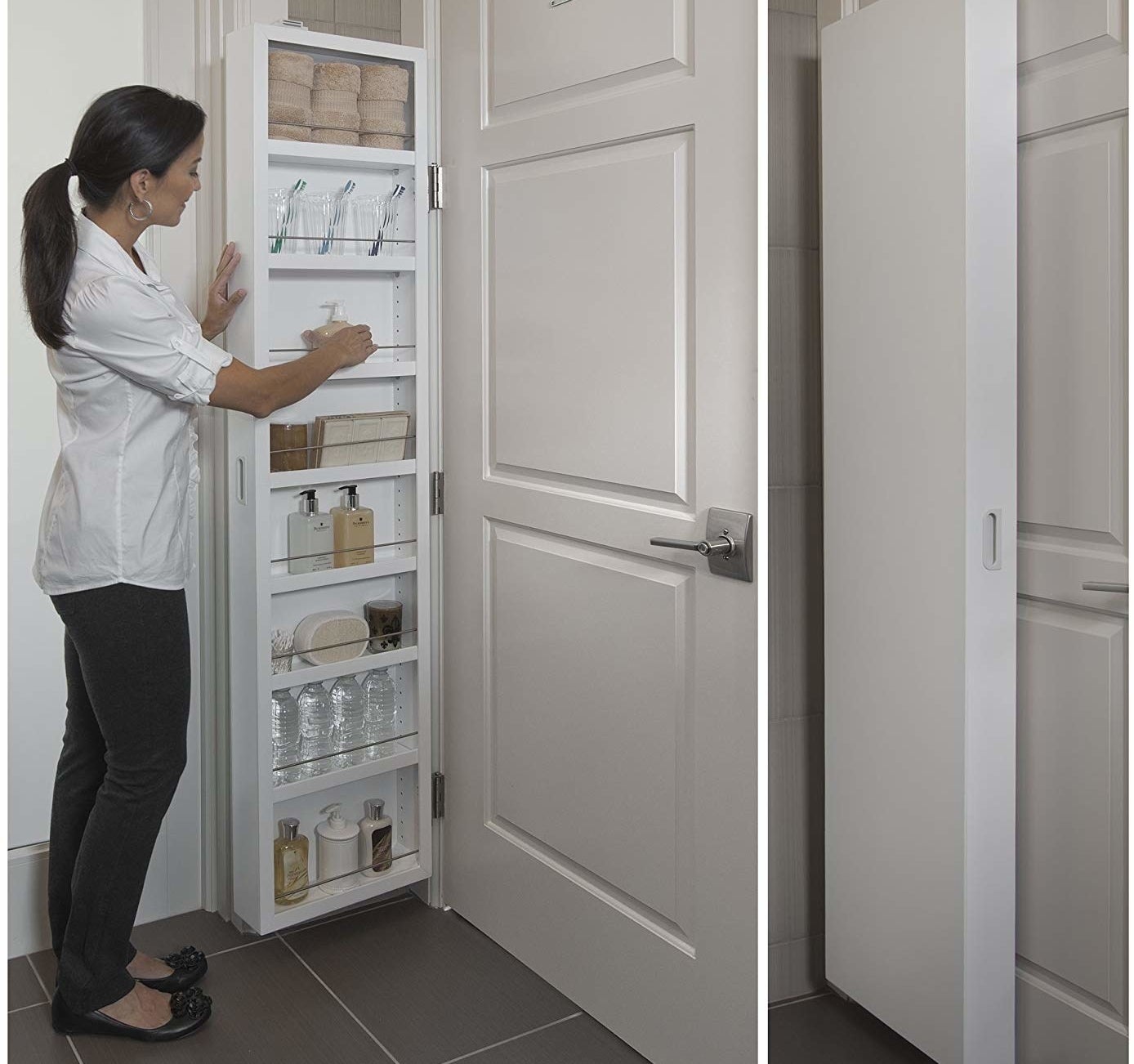 person opening the storage cabinet