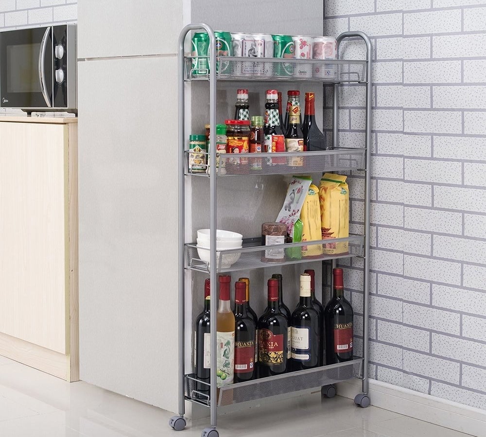 various beverages on a bar cart