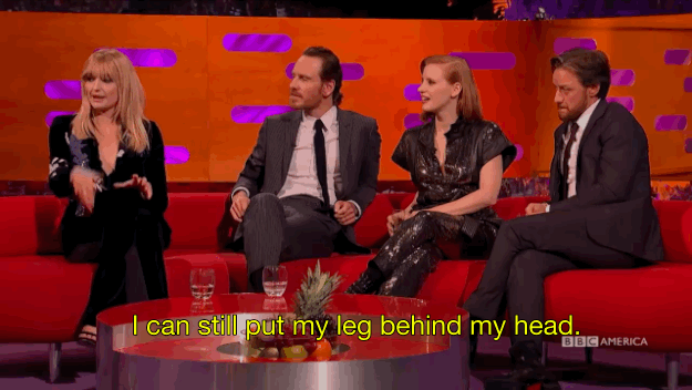 Sophie Turner Putting Her Leg Behind Her Head To Demonstrate Her Circus 