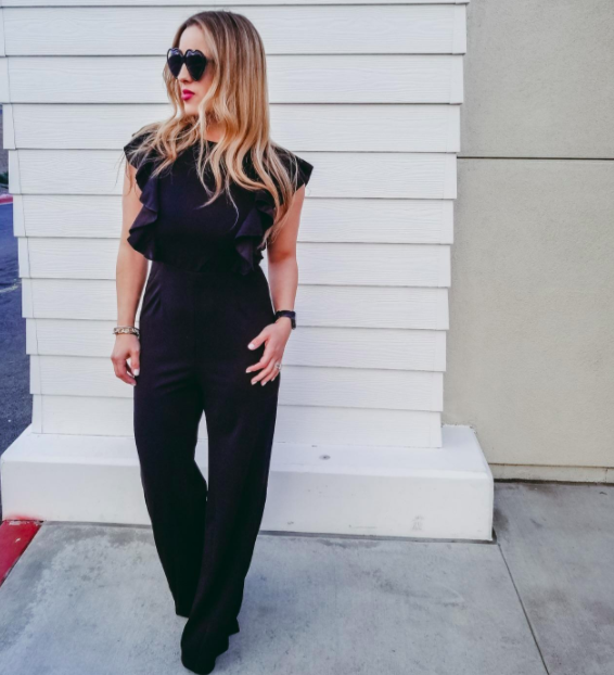A customer review photo of the wide-leg jumpsuit.