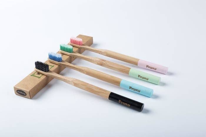 Promising review: "As an environmentalist, I always choose eco-friendly products in my daily life. I would totally recommend this bamboo toothbrush set. Not only it is biodegradable, but it does clean your teeth. The bamboo toothbrush set come with 4 different colored toothbrushes. They are very beautiful and you never have to worry that you may mix your toothbrush with your family members. The Germany imported bristle is not too hard nor too soft, which is super suitable for my teeth. I would like to buy another set for my family. I highly recommend!!!" —Yanan MaGet a set of four from Amazon for $9.99.