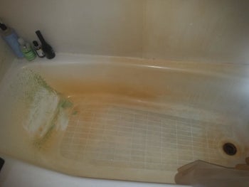 tub covered in red stains 