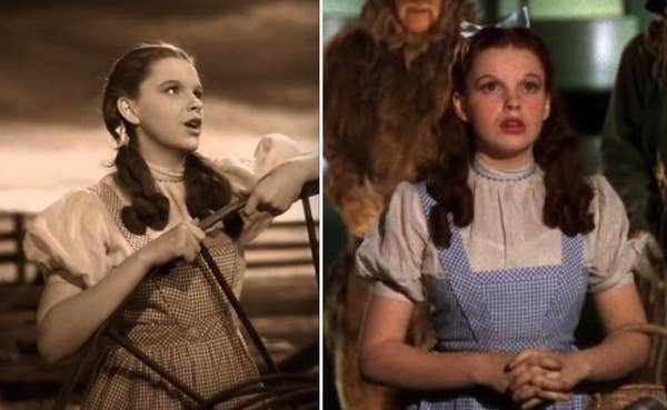 Judy Garland in sepia and color scenes from the movie
