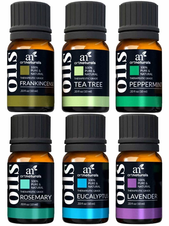 six bottles of different scented oils