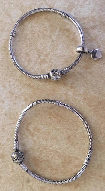 The same bracelets looking brighter and restored to their silver color