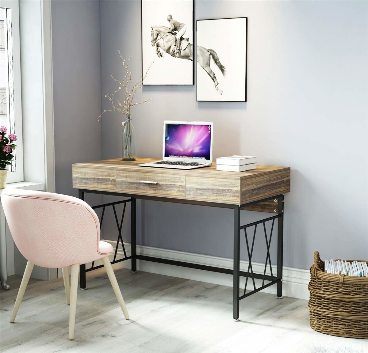 Promising review: "This desk is easy to put together and very sturdy. It fits perfectly in the corner of my son's room and gives him extra desktop space he needed for his computer systems without taking up a lot of unnecessary space. My husband's very pleased with the purchase." —AngelaGet it from Amazon for $109.99+ (available in four styles and with or without drawers).