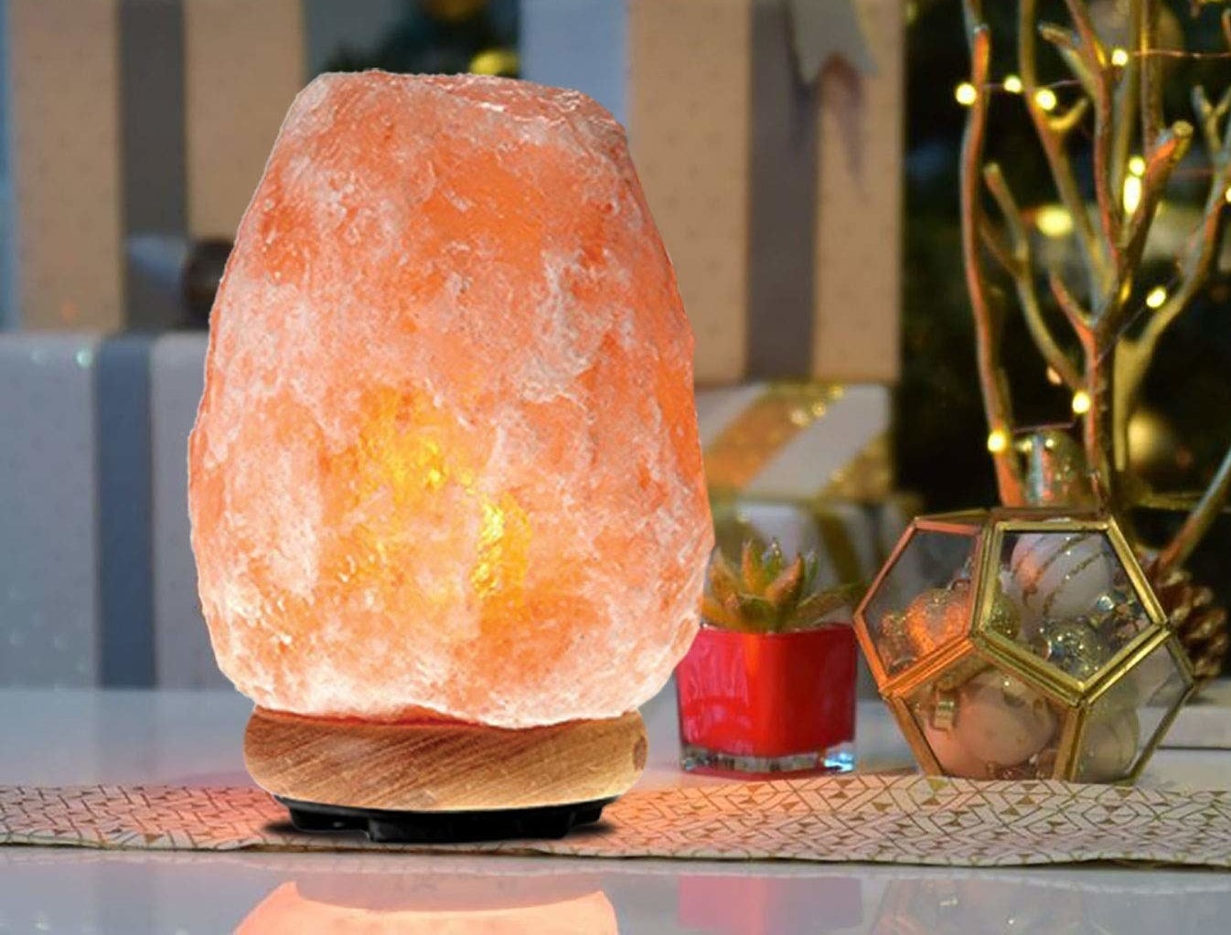 a glowing pink rocky lamp