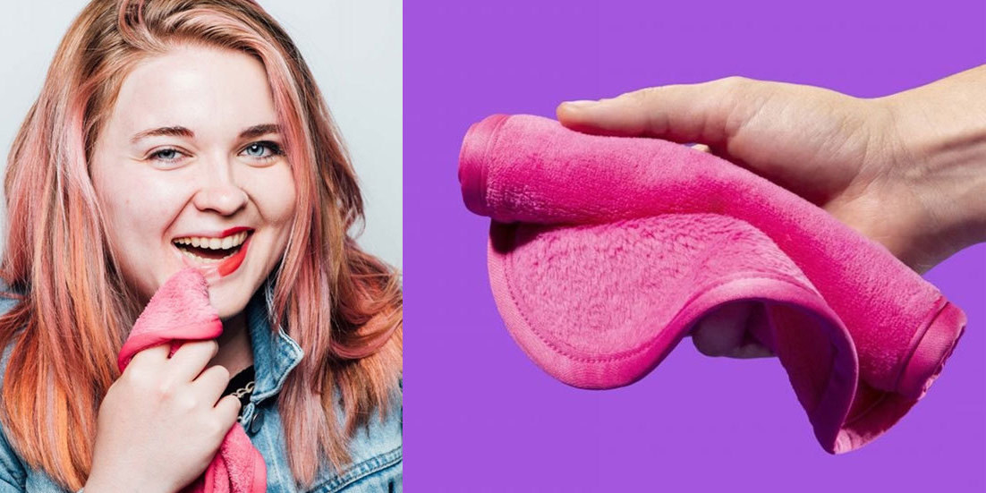 buzzfeed writer uses cloth to wipe off makeup so half is on and half is completely off 