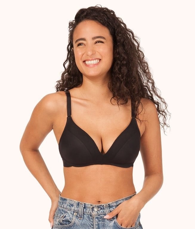 Model wearing black wireless push-up bra