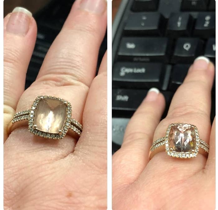 left: blurry gem ring right: gem looking shiny and bright 
