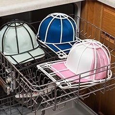 photo showing three hats in the dishwasher