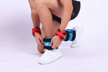 Model wearing the strap-on ankle weights 