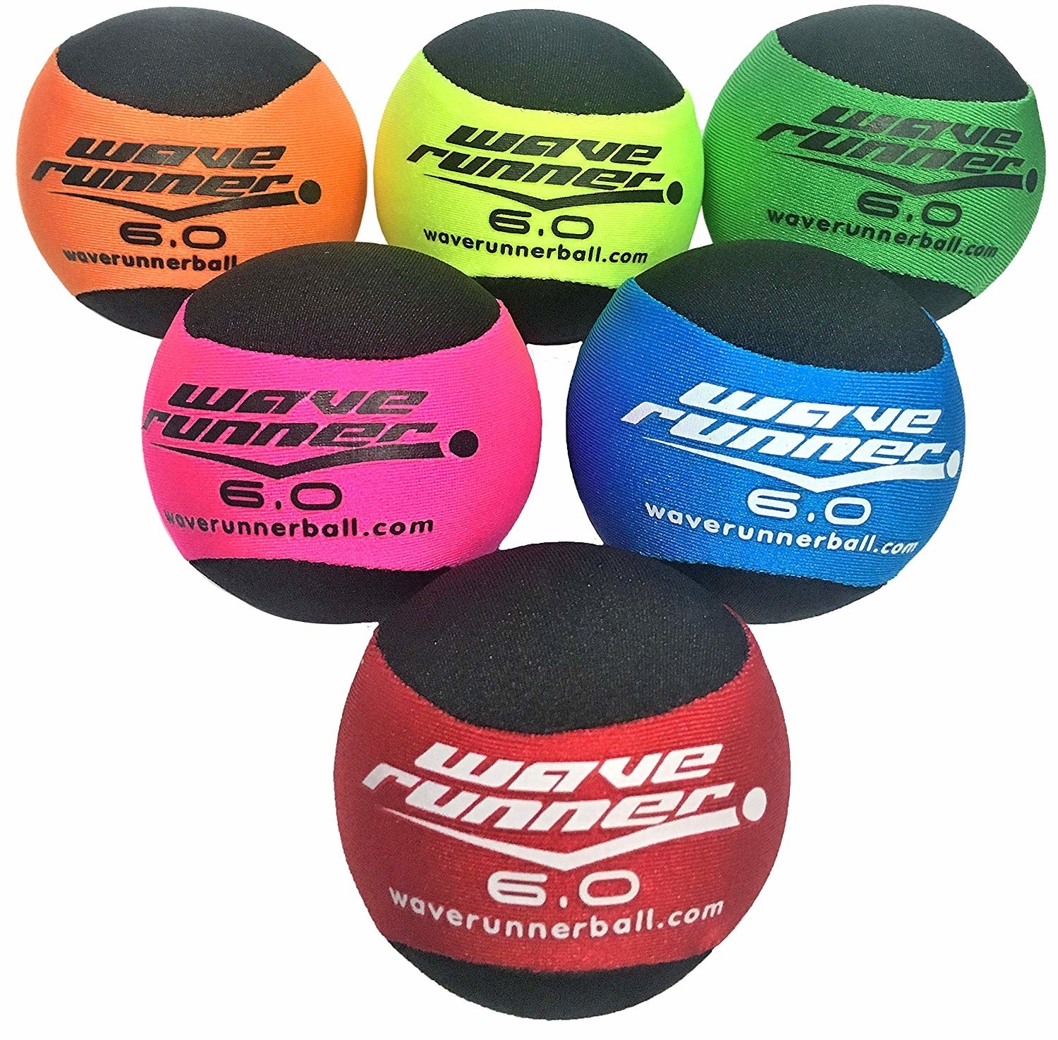 six of the balls in various colors