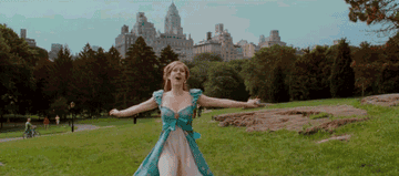 Giselle from &quot;Enchanted&quot; twirling rapidly in Central Park