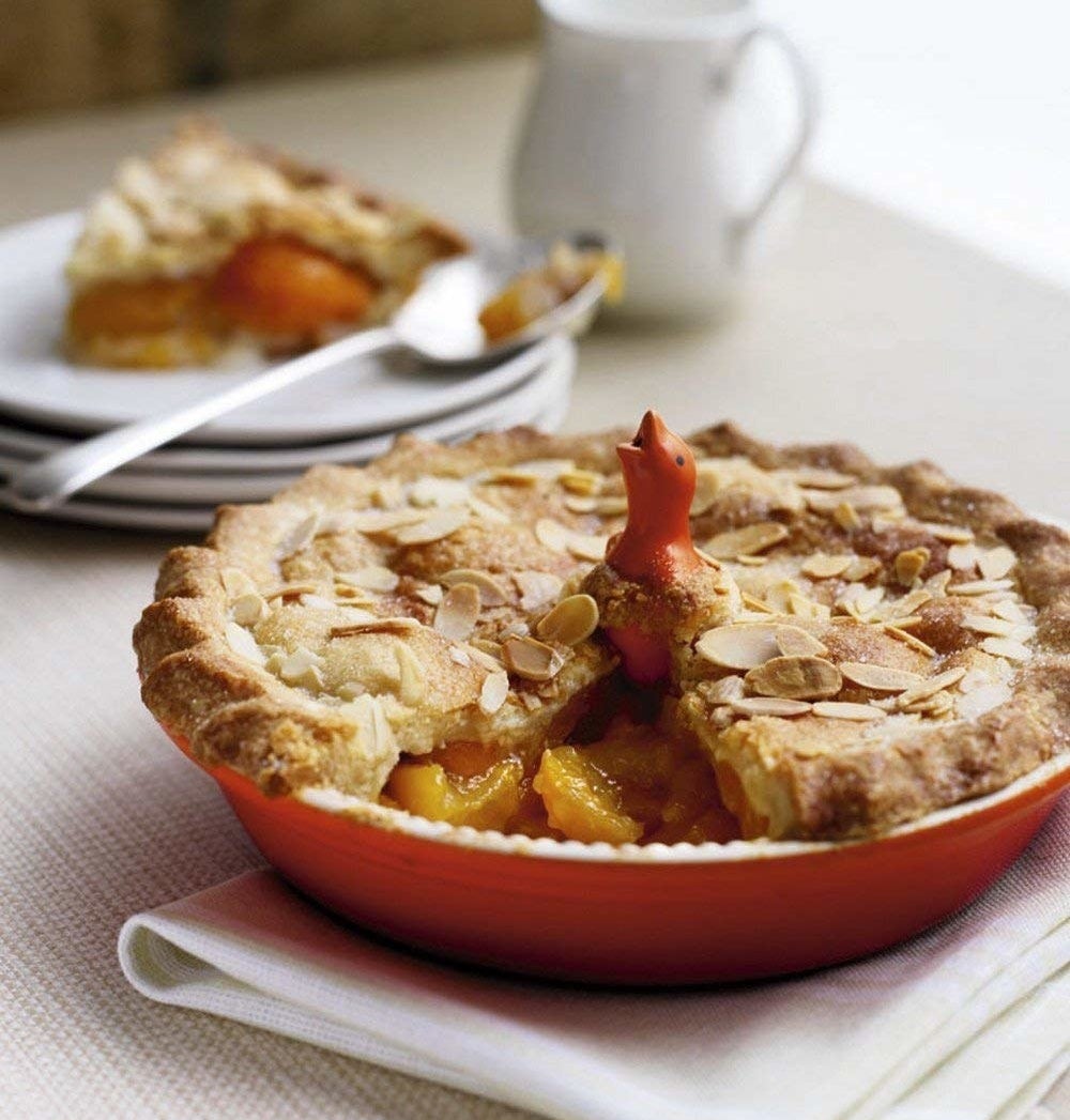 The orange pie bird baked in the middle of a pie