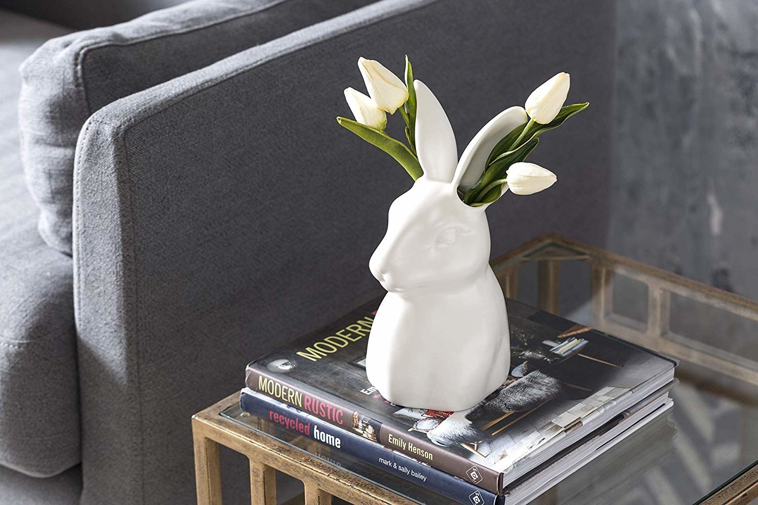 bunny vase with flowers coming out of ears 