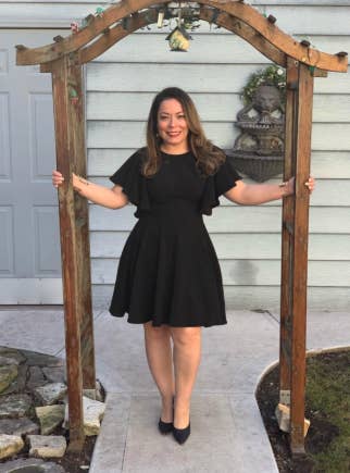 another reviewer in the dress in black