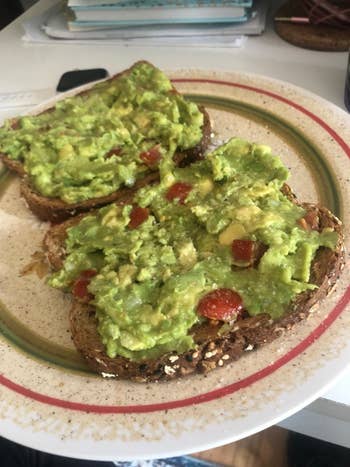 Reviewer photo of their avo toast showing the avocados aren't brown