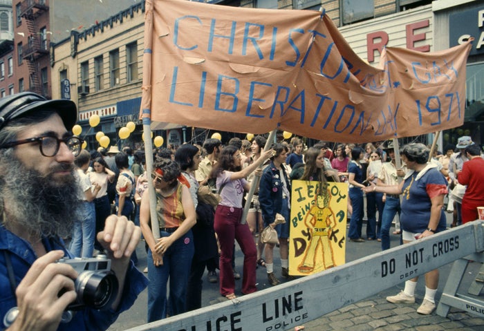 The New York City Pride March reaches a police line, 1971.