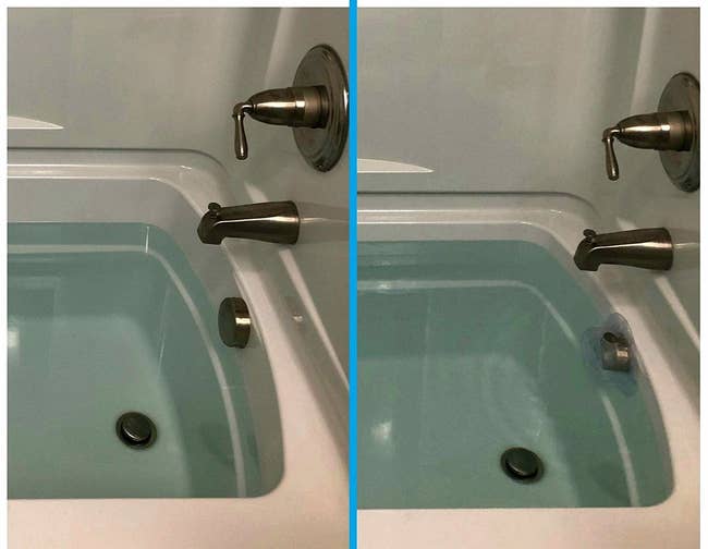 A before and after of a bathtub filled as far as it can be filled without the cover and then with the cover which is about 3-4 inches higher 