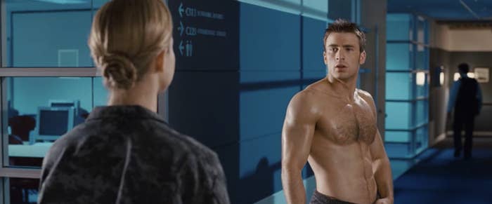 Chris Evans in just a towel in "Fantastic Four"
