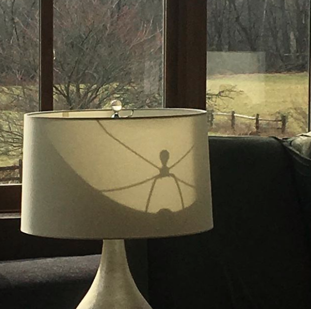 A spider shadow on a lamp