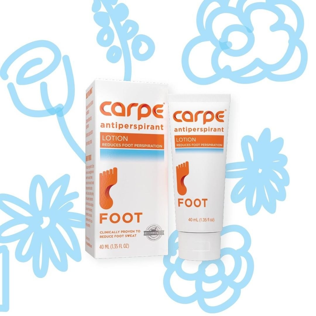 The bottle of Carpe Antiperspriant lotion for feet