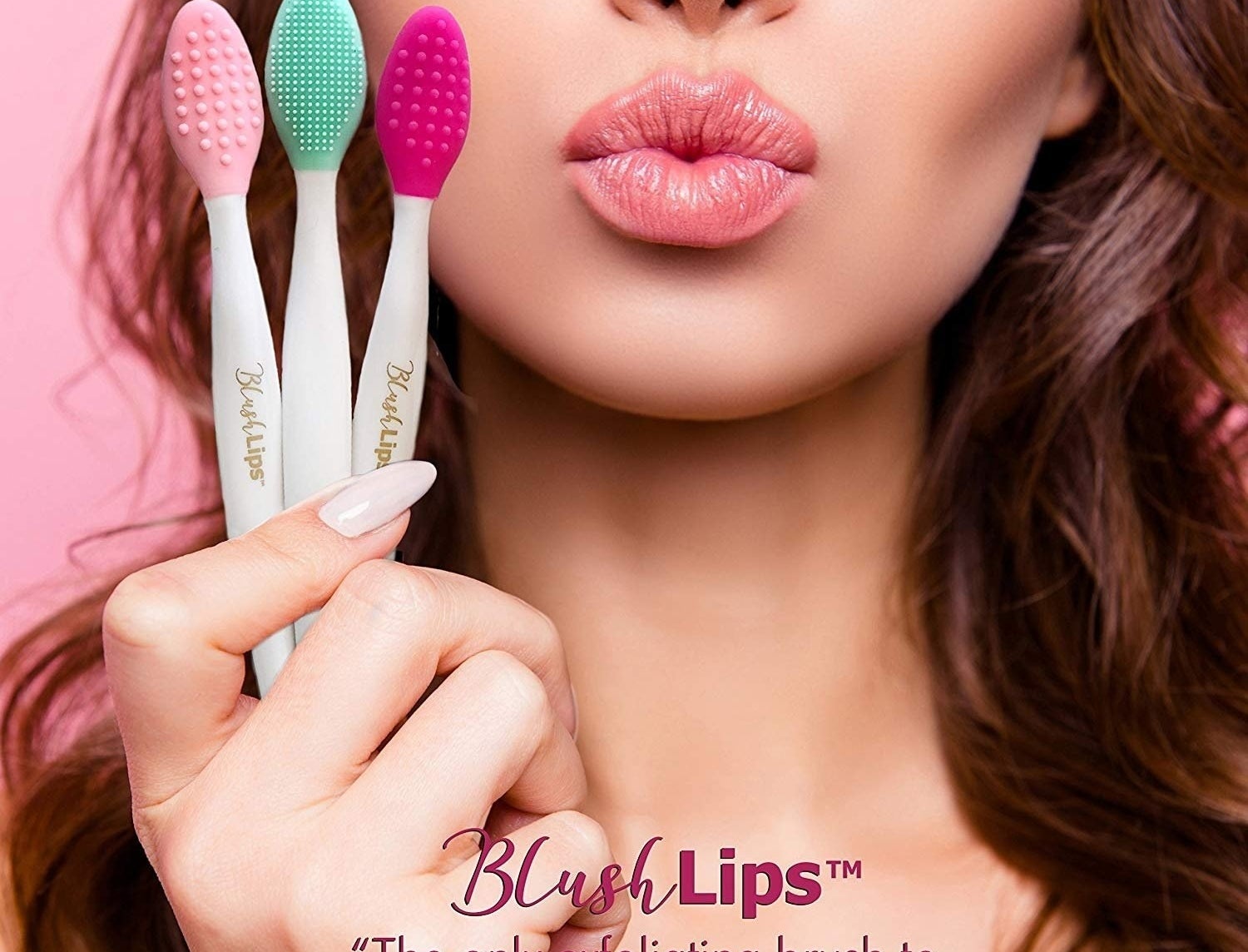 Model holding the lip brushes