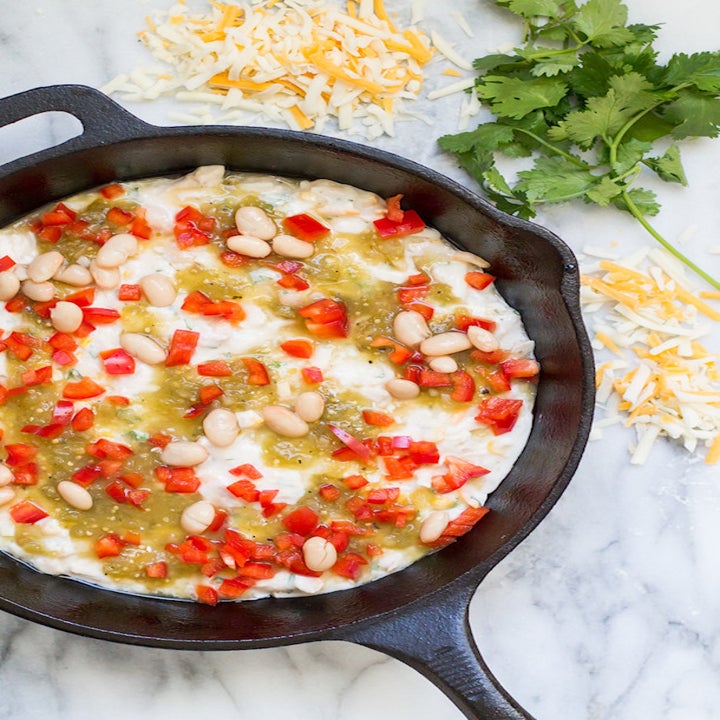 White Chicken Chili Dip in a skillet